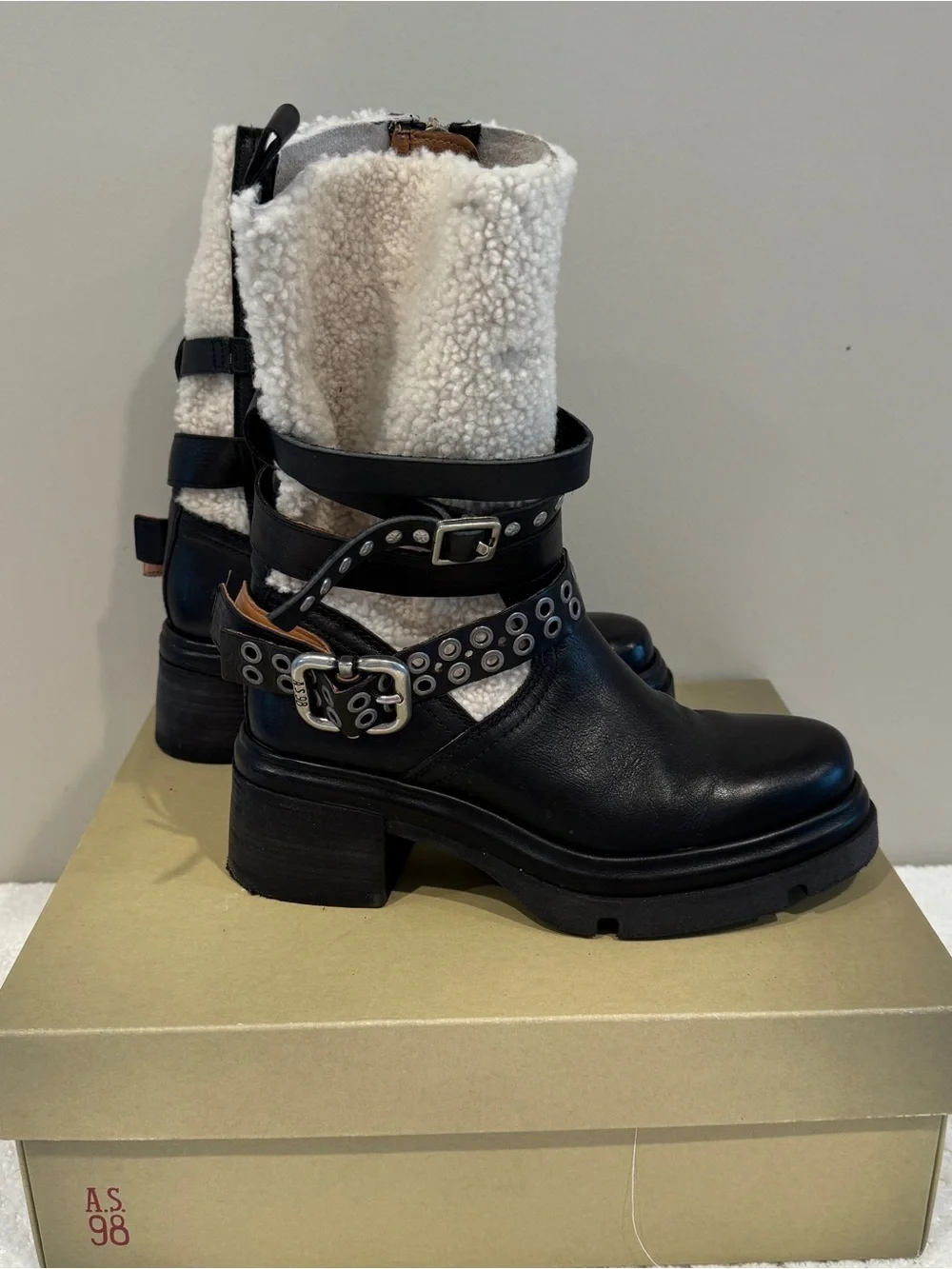 A.S.98 Black Studded Moto Boots | Italian Leather | EU 39